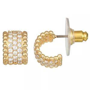 NAPIER Mod/Contemporary Gold Clear Pave CZ Stones Small C Hoop Earrings**NEW!